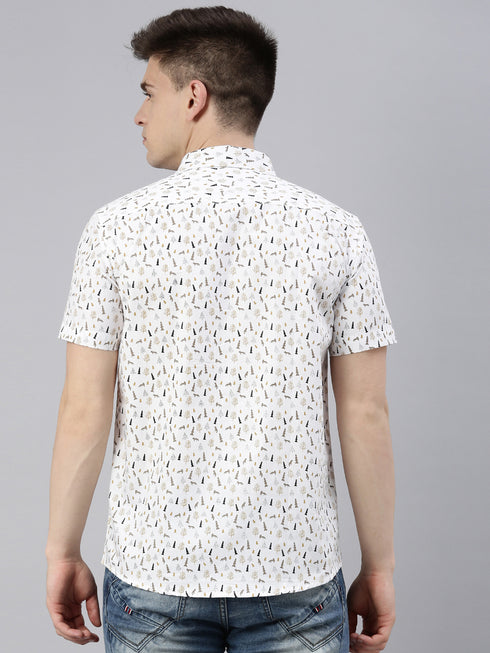 White Printed Short Sleeves Shirt